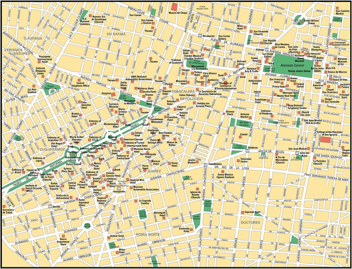 แผนที่ของเม็กซิโกเมืองคะแนนที่น่าสนใจ