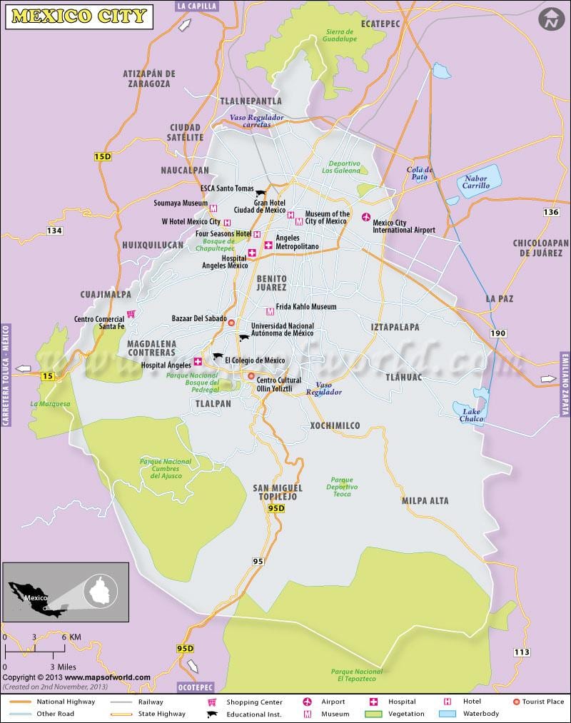 เม็กซิโกองเมืองบนแผนที่สถานที่