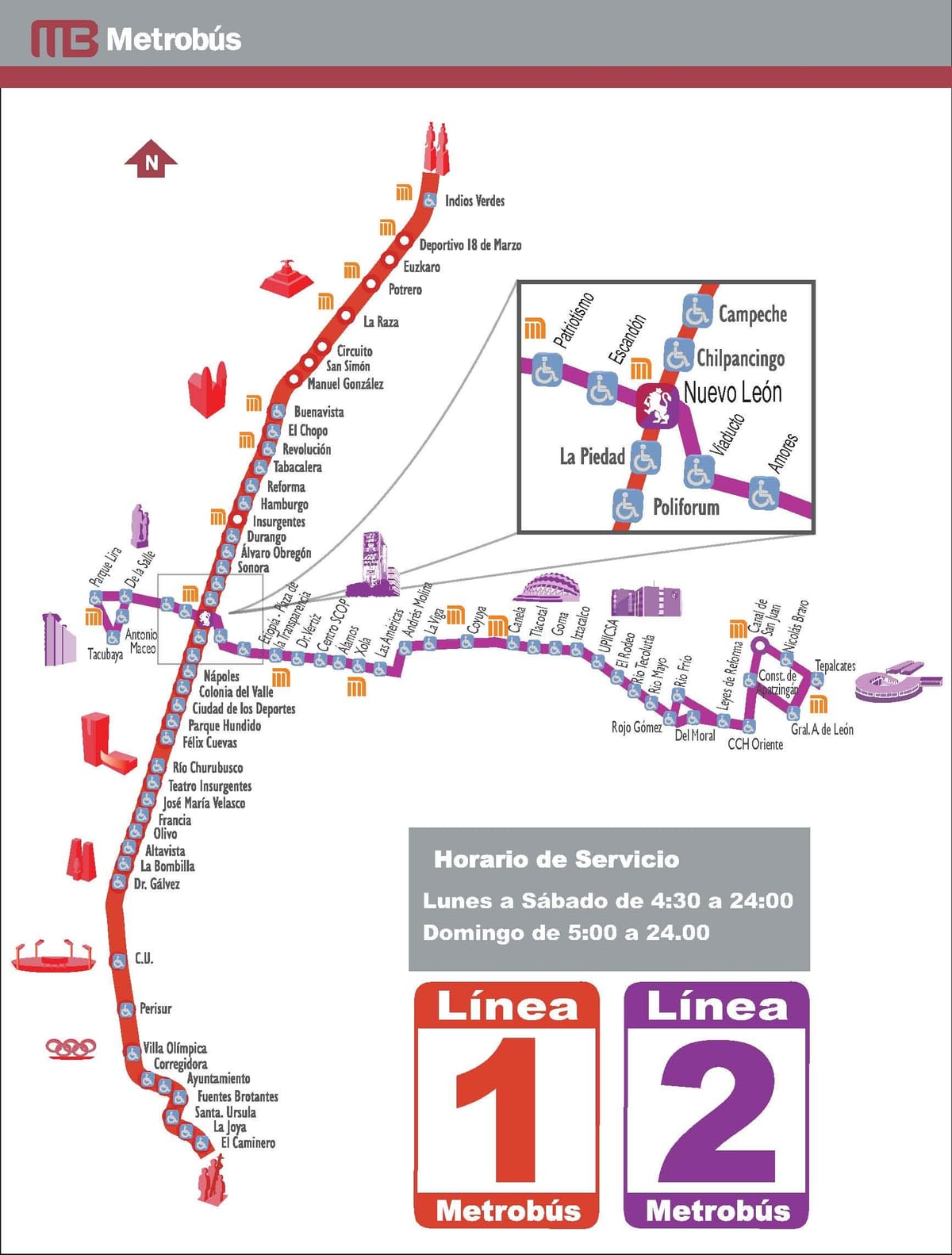 แผนที่ของ metrobus เม็กซิโกซิตี้