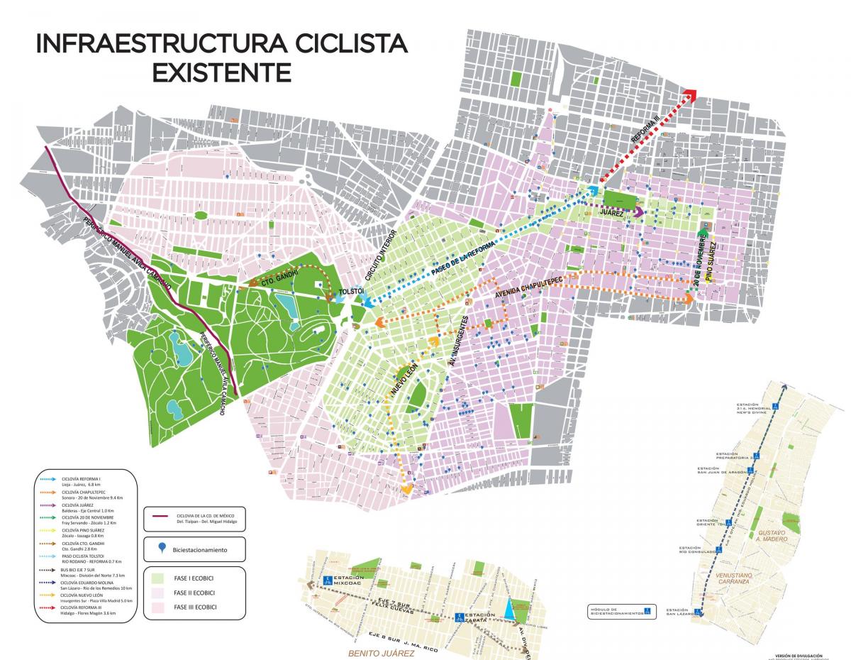 แผนที่ของเม็กซิโกเมืองจักรยาน
