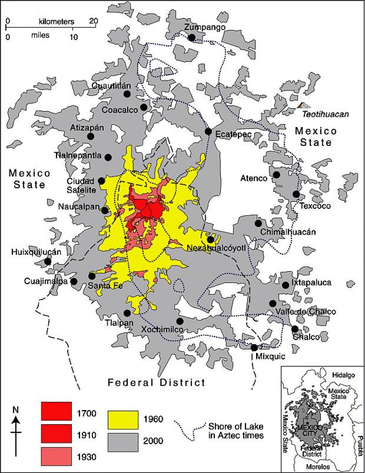 แผนที่ของเม็กซิโกเมืองเขต