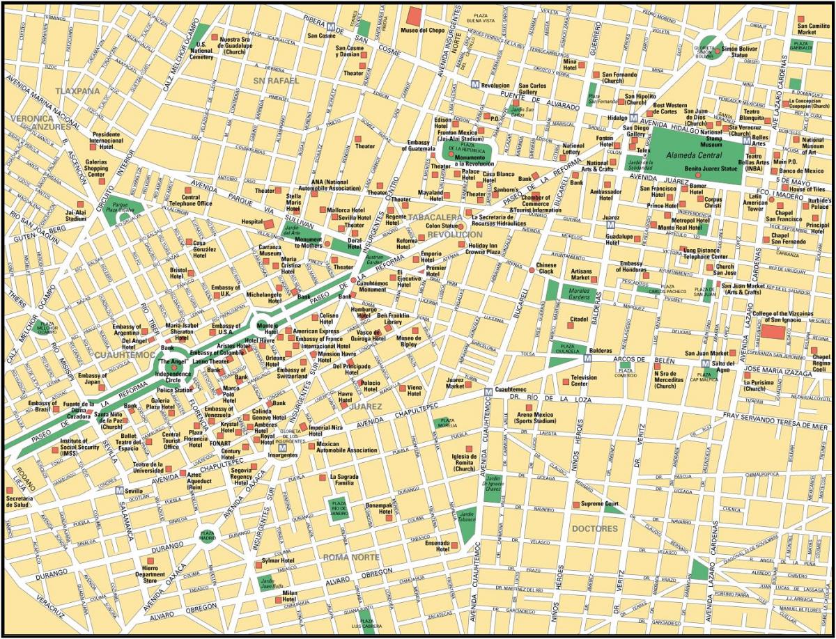 แผนที่ของเม็กซิโกเมืองเที่ยวชมสถานที่
