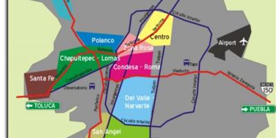 เม็กซิโกองเมืองบนแผนที่ของ neighborhoods